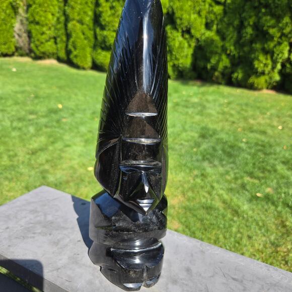 Handcrafted MCM Aztec Mayan Warrior Black Obsidian Onyx Mexico HEAVY *read* - Picture 2 of 15